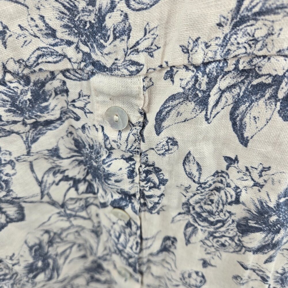 Terzo Millennio Cream Blue Made in Italy 100% Linen Short Sleeved Top Large - Picture 9 of 14